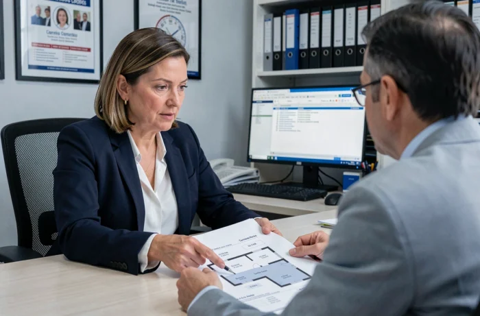 Femme consultant un conseiller fiscal pour déclarer ses combles aménagés aux impôts